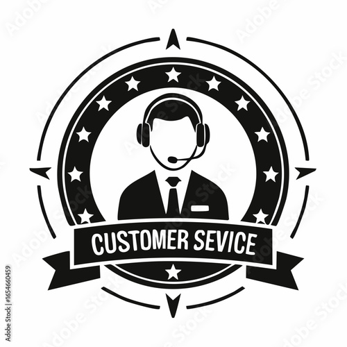 Customer Service Image. Black and white Customer Service Design Logo Vector Image.