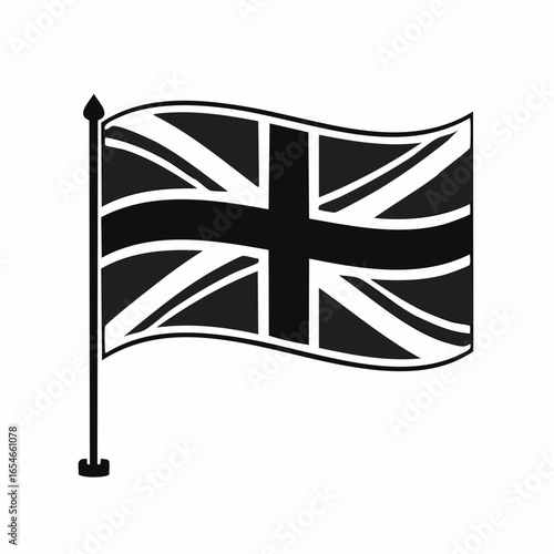 Black and white British Flag Waving Wind image vector isolated on white background.