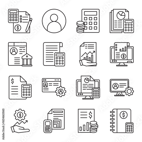 Accounting set of web icons in line style. accounting, bookkeeping, financial report and balance sheet. Vector illustration
