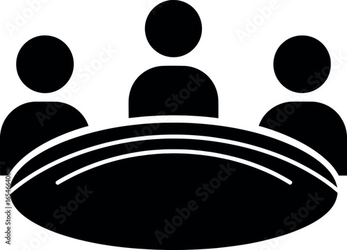 Vector art of three people sitting around a table in a meeting, isolated on white background transparent background