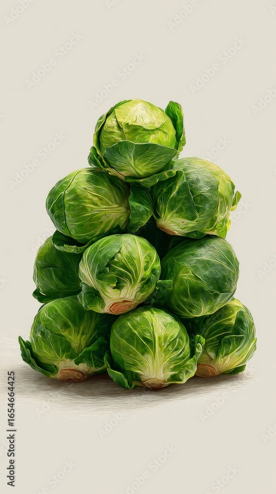 Fototapeta premium Fresh green brussels sprouts stack