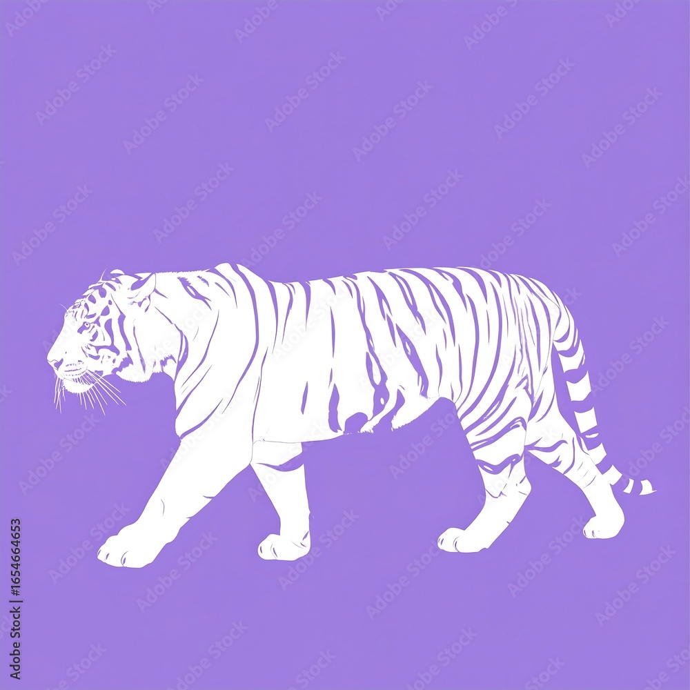 Fototapeta premium White tiger silhouette on purple