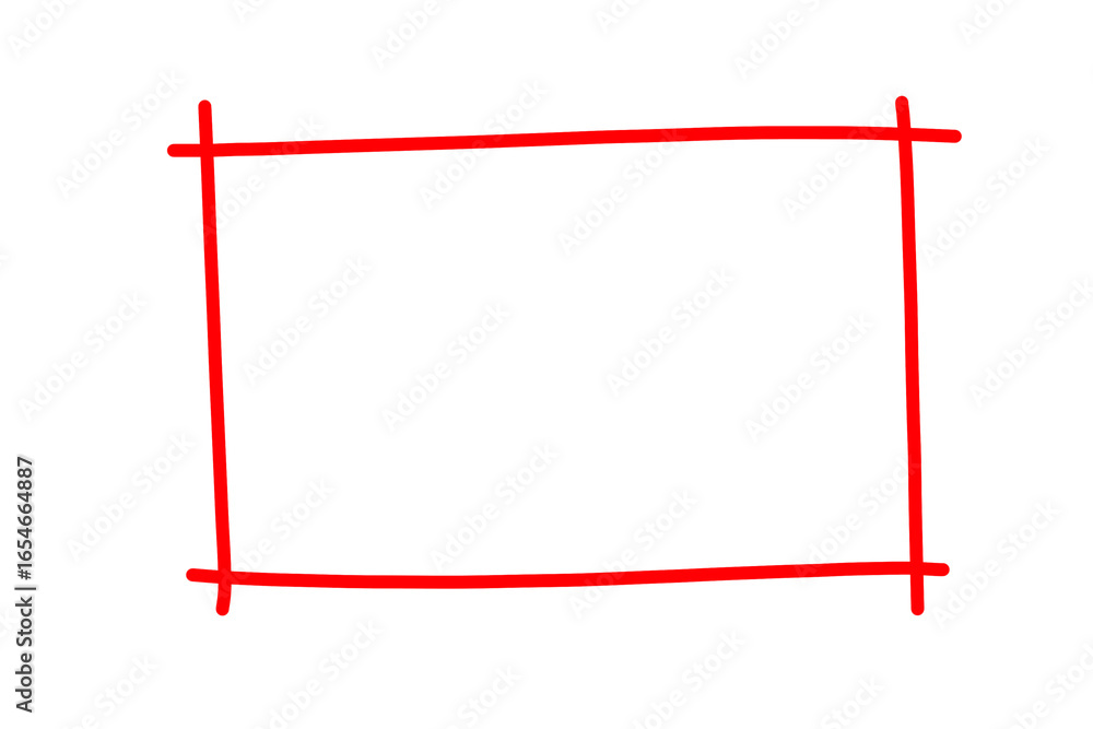Fototapeta premium Hand drawn outlined red rectangle frame. Scribble doodle drawn square and rectangle box. Doodle highlighter emphasis design elements. Rectangle border frame empty box on transparent png