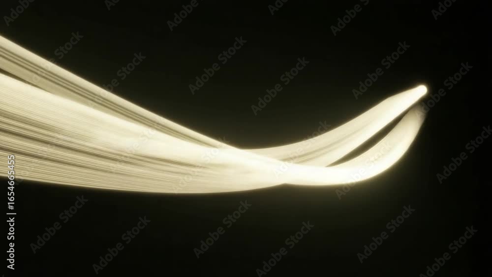 A dark image featuring a beam of glowing, parallel lines emerging from the darkness