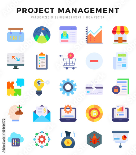 Set of Project Management icons in Flat style. High quality Flat Icons symbol collection.