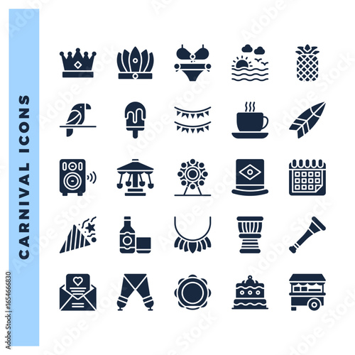 25 Brazilian Carnival Glyph icon pack. vector illustration.