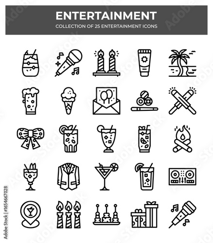Collection of Entertainment Icons. Party. Drinks. Music. and More!