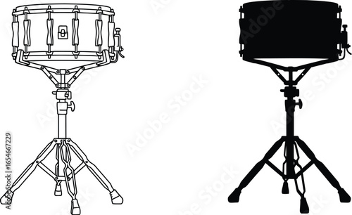 Snare drum vector illustration outline and silhouette art