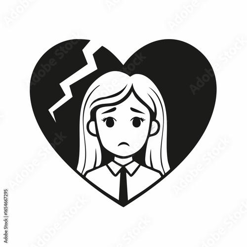 Tableau sur toile Sad Girl Combined with a Broken Heart Symbol in Emotional Vector Illustration
