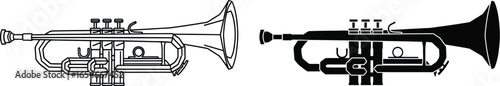 Trumpet illustration black and white musical instrument art