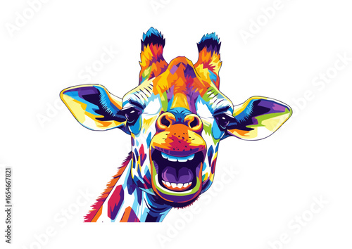 Colorful illustrated giraffe with a cheerful expression 