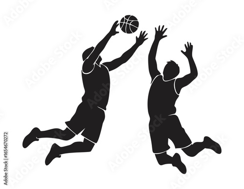 Monocolor icon of two players jumping for the ball