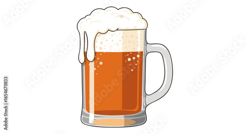 Illustration of a frothy beer mug showcasing cooling beverage with detailed foam and transparent glass design perfect for advertising or menu