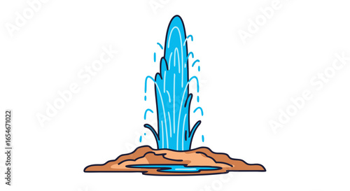 Vibrant cartoon-style water fountain erupting from a rocky base with dynamic splashes and energetic flow perfect for youth-themed design