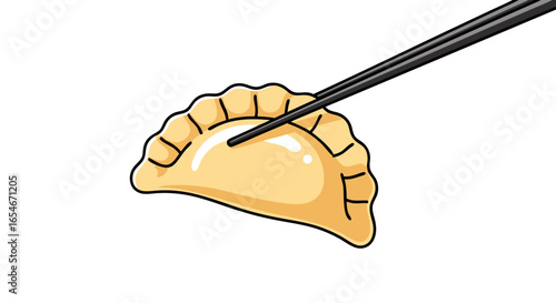 Illustration of a dumpling being picked up with chopsticks highlighting Asian cuisine and culinary traditions custom artistic graphic design