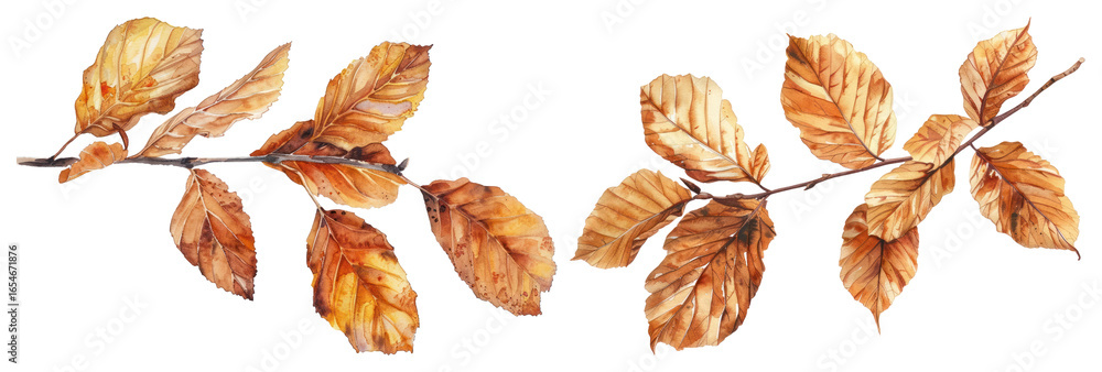 Obraz premium PNG Autumn leaves watercolor illustration, element set on transparent background