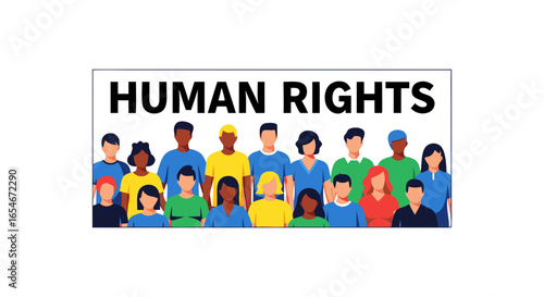 Diverse group of individuals advocating for human rights emphasizing equality and justice in a collective protest scene illustrating social activism