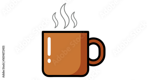 Simple illustration of a steaming coffee mug with a bold exclamation mark on its surface indicating alertness or urgency in a minimalistic style