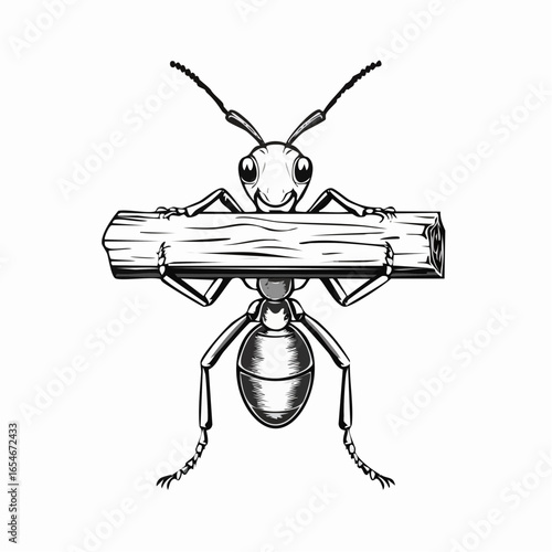 Fotografija Worker Ant Holding Log image vector illustration isolated on white background