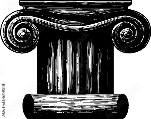 Ornate engraved ionic column capital illustration for decorative design