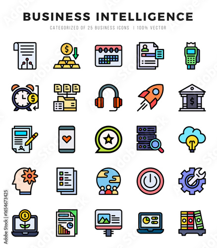 Business Intelligence web icons in Lineal Color style.