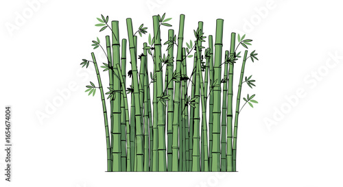 Clustering of vibrant green bamboo stalks with delicate leaves creating a lush natural barrier and symbolizing resilience and environmental harmony