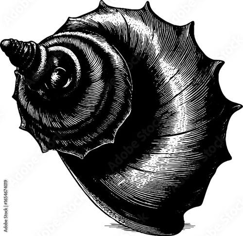 Vintage engraved illustration of sea snail shell - perfect for ocean-themed design or decor