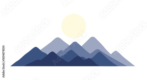 Minimalist Mountain Scene with Sun in Soft Pastel Colors Demonstrating Calm Natural Landscape Art