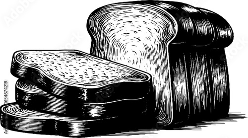 Vintage engraved illustration of sliced white sandwich bread for culinary art and design