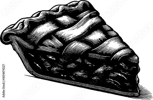 Vintage engraved illustration of apple pie slice for retro design and labeling