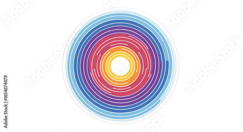 Abstract circular pattern with vibrant concentric rings radiating outward in a harmonious spectrum of colors creating a mesmerizing visual effect