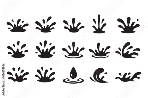 Collection of black and white water splash vector 