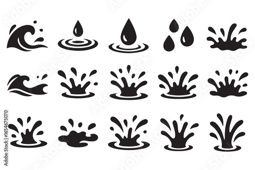 Collection of black and white water splash vector 