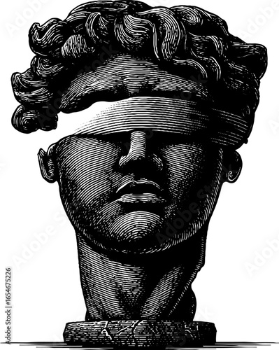 Engraved stone sculpture bust illustration - vintage art for design and decor