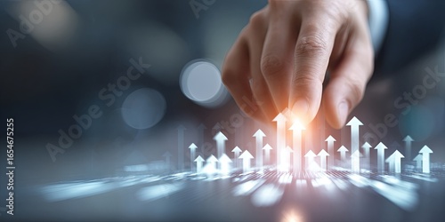 Wallpaper Mural Professional Hand Touching Digital Graph with Arrows on Blurred Background in Modern Office Environment Torontodigital.ca