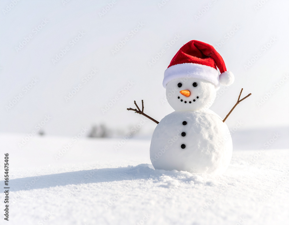 Fototapeta premium snowman with red hat and scarf
