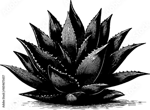 Vintage engraved illustration of a succulent plant silhouette for botanical designs