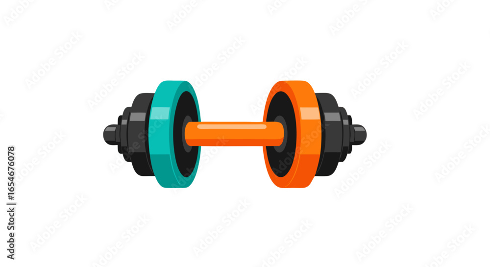 Fototapeta premium Stylized illustration of a compact dumbbell with alternating colorful weights symbolizing fitness and strength training equipment for home gyms and
