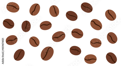 Close-up of roasted coffee beans scattered on a white background highlighting rich textures and deep brown tones conveying freshness and quality