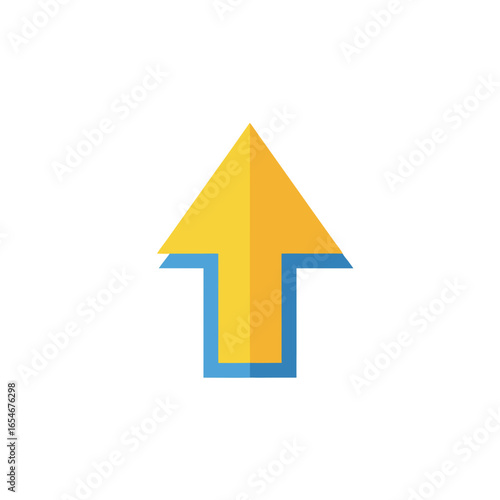 Free Download Bright yellow upward-pointing arrow with blue shadow emphasizing direction and progress in a minimalistic design for visual communication or - GFXLoad