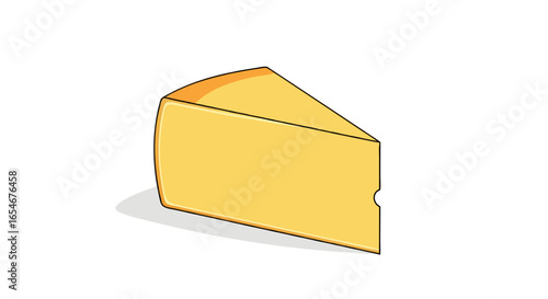Illustration of a classic wedge of yellow cheese with smooth surface and slight shadow on white background for culinary or dairy product