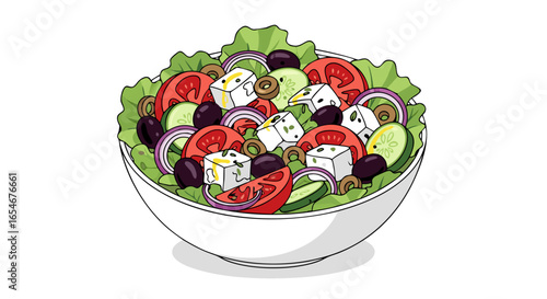 Fresh vegetable and tofu salad bowl with vibrant colorful ingredients and crisp leafy greens for a healthy nutrition-packed meal experience
