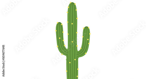Stylized cactus with cheerful yellow lights festively illuminating its tall silhouette in a minimalist digital illustration style perfect for desert