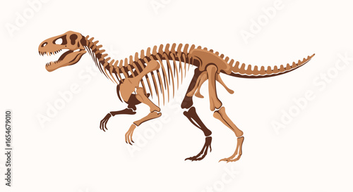 Illustration of a prehistoric theropod dinosaur skeleton showcasing detailed skeletal structure and fossil reconstruction emphasizing ancient