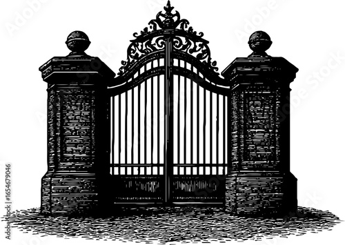 Elegant wrought iron gate engraving for architectural design and decor