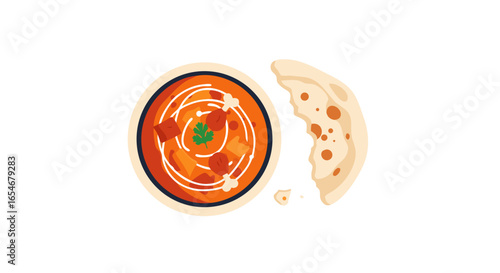 Delicious bowl of spicy seafood pasta with a side slice of pizza featuring mozzarella and tomato toppings