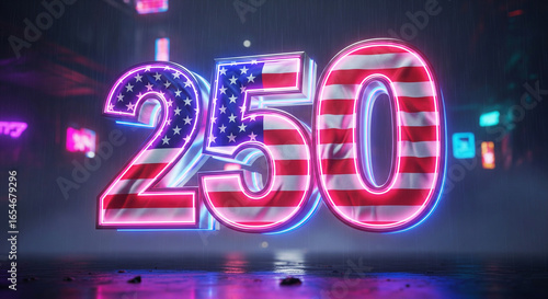 Neon 250 Typography with American Flag in Futuristic Glow