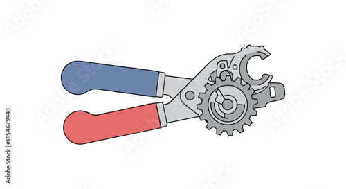 Illustration of a versatile adjustable pliers tool with colorful red and blue handles suitable for gripping and bending various objects in