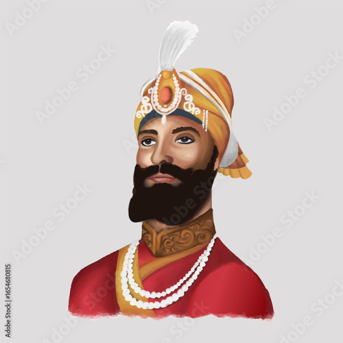 Vector illustration of Happy Guru Gobind Singh Jayanti social media feed template, written in Hindi text, means Guru Gobind Singh