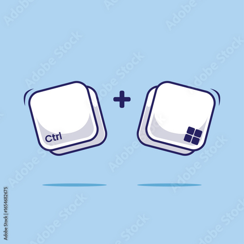 Computer keyboard combination shortcut Ctrl plus windows icon, button, and symbol for fast typing technology illustration. Work efficient